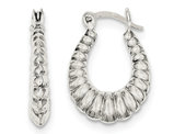 Polished Sterling Silver Hoop Earrings with Texture Design